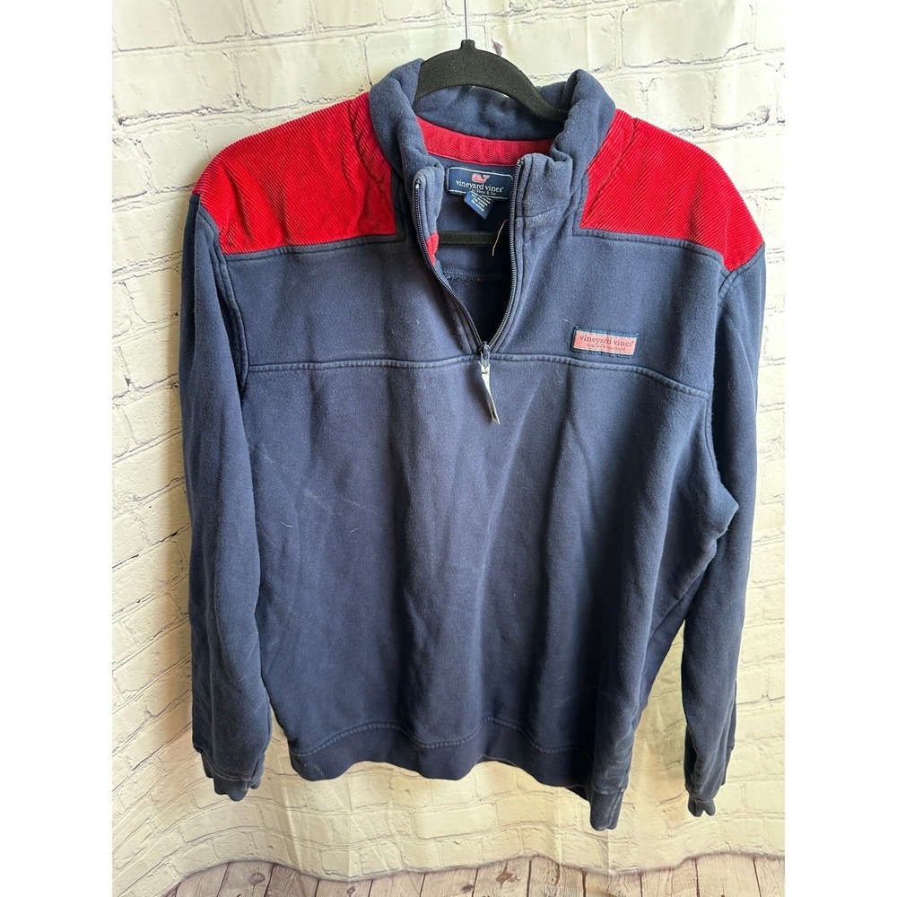 Vineyard Vines Pullover Quarter Zip Preppy Casual Blue Red Size M